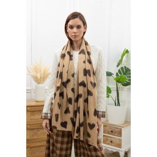 Echarpe imprimé coeurs camel