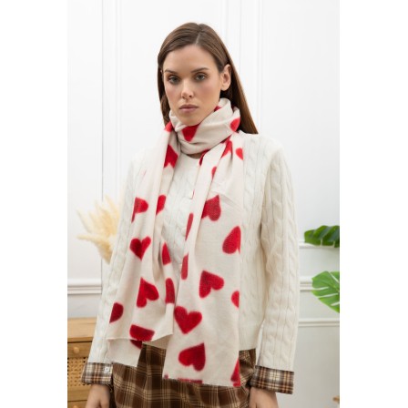 Echarpe imprimé coeurs rouge