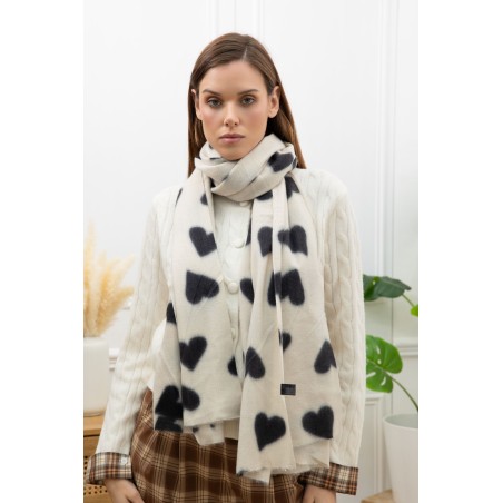 Echarpe imprimé coeurs beige