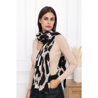 Echarpe laine léopard noir