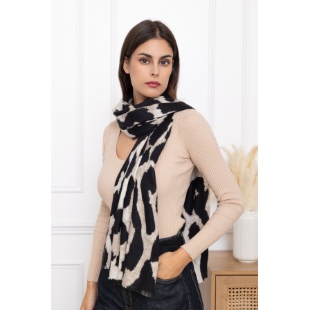 Echarpe laine léopard noir