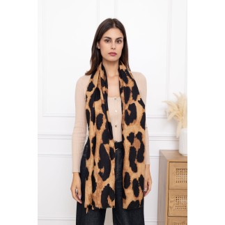 Echarpe laine léopard camel