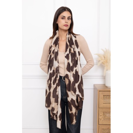 Echarpe laine léopard beige