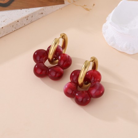 Boucles d'oreilles fleur pierre rouge
