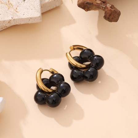 Boucles d'oreilles fleur pierre noir