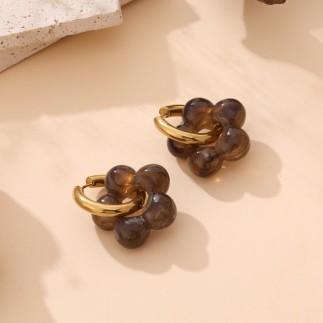 Boucles d'oreilles fleur pierre chocolat