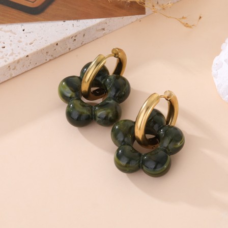 Boucles d'oreilles fleur pierre vert