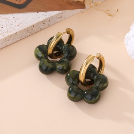 Boucles d'oreilles fleur pierre vert