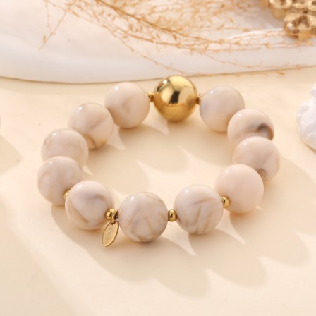 Bracelet pierres rondes beige