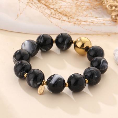 Bracelet pierres rondes noir