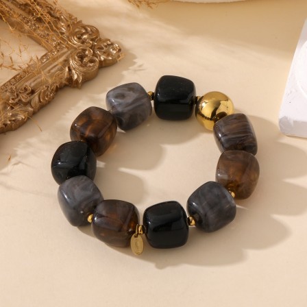 Bracelet pierres carrées noir