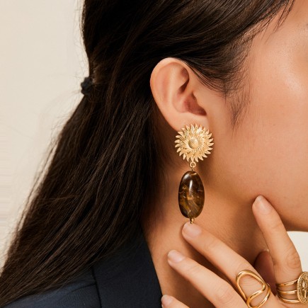 Boucles d'oreilles pierre et broche marron