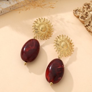 Boucles d'oreilles pierre et broche rouge