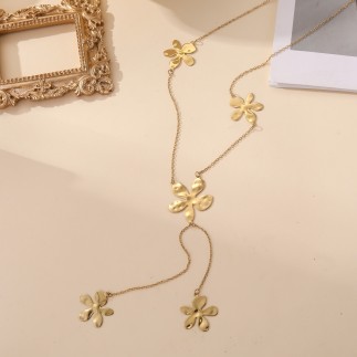 Collier sautoir fleurs doré