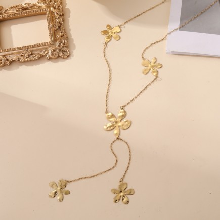 Collier sautoir fleurs doré