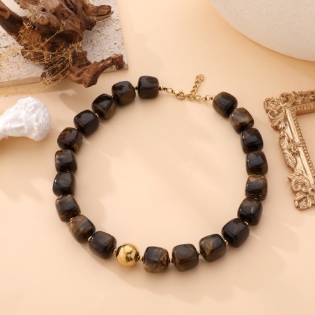 Collier pierres carrées marron
