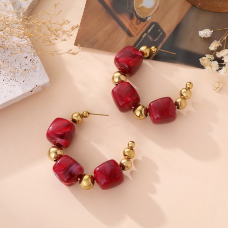 Boucles d'oreilles pierres carrées rouge