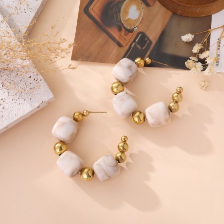 Boucles d'oreilles pierres carrées beige