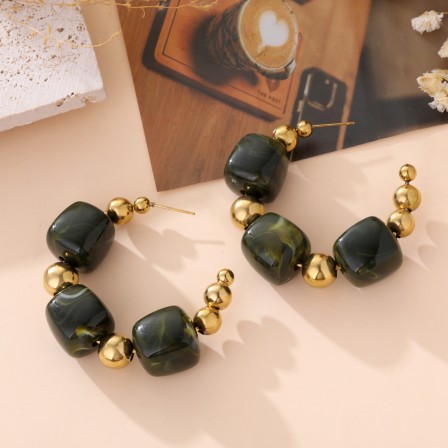 Boucles d'oreilles pierres carrées vert