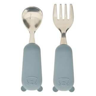 Set couverts cuillère et fourchette Yum long 16,5 cm bleu pour enfant