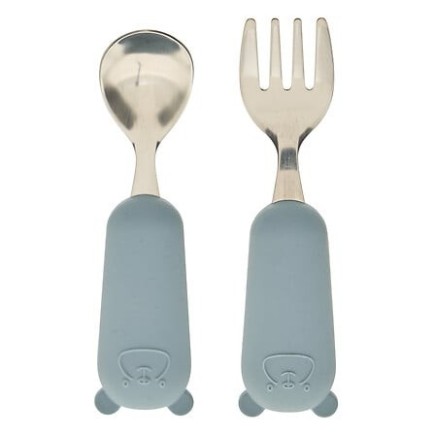 Set couverts cuillère et fourchette Yum long 16,5 cm bleu pour enfant
