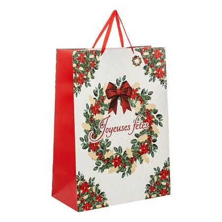 Sac cadeau couronne Noël taille jumbo