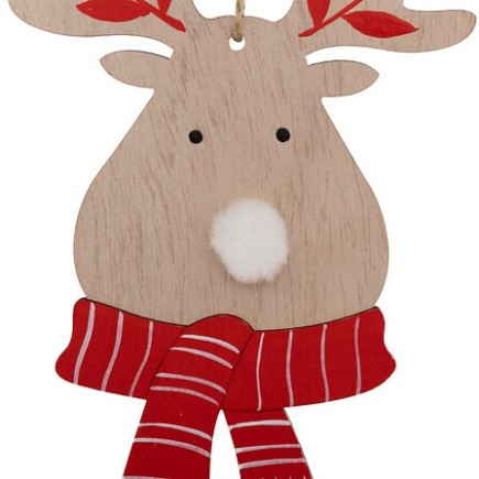 Sujet renne écharpe bois 17cm