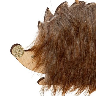 Sujet hérisson fourrure bois 12cm
