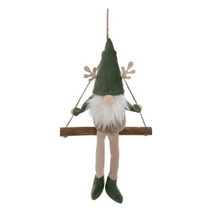 Sujet gnome balançoire textile 16cm