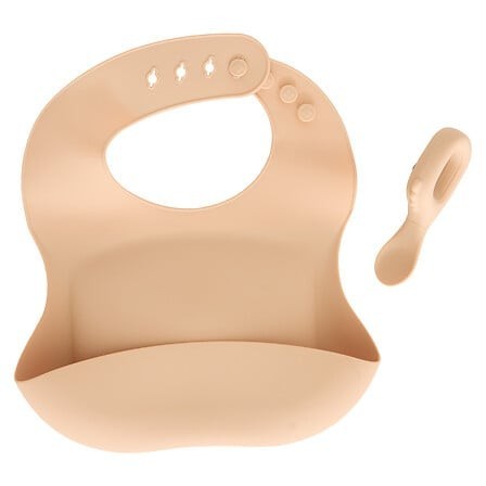 Set bavoir et cuillère Yum silicone beige