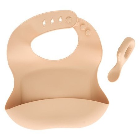 Set bavoir et cuillère Yum silicone beige