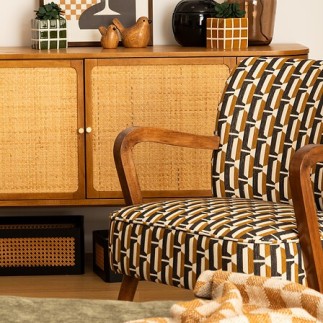 Fauteuil avec accoudoirs Chiara chenille jacquard noir et ocre