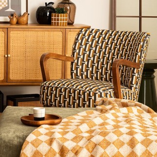 Fauteuil avec accoudoirs Chiara chenille jacquard noir et ocre