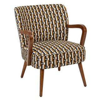 Fauteuil avec accoudoirs Chiara chenille jacquard noir et ocre