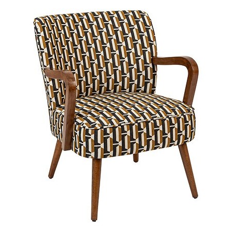 Fauteuil avec accoudoirs Chiara chenille jacquard noir et ocre