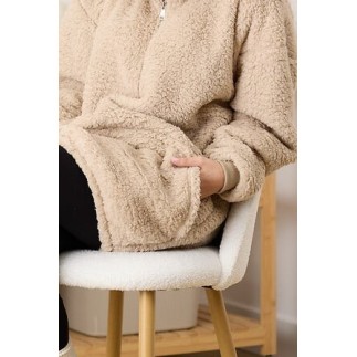 Plaid avec manches Sherpa zippé beige lin