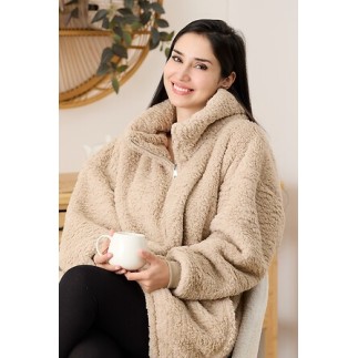 Plaid avec manches Sherpa zippé beige lin