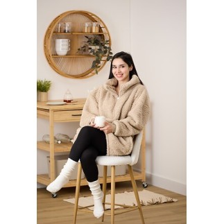 Plaid avec manches Sherpa zippé beige lin