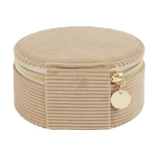 BOITE A BIJOUX RONDE VELOURS COTELE BEIGE