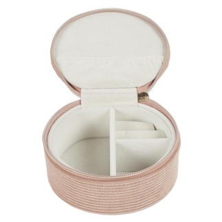 BOITE A BIJOUX RONDE VELOURS COTELE ROSE