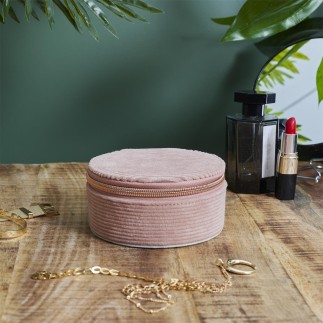 BOITE A BIJOUX RONDE VELOURS COTELE ROSE