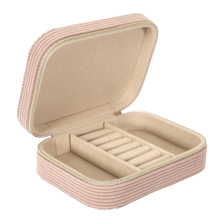 BOITE A BIJOUX EN VELOURS COTELE RECTANGLE ROSE
