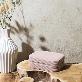 BOITE A BIJOUX EN VELOURS COTELE RECTANGLE ROSE