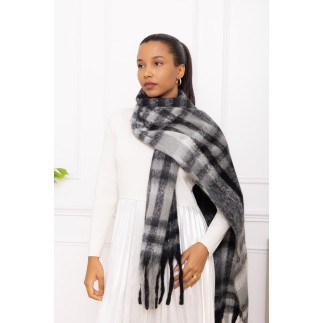 Echarpe frange et carreaux noir