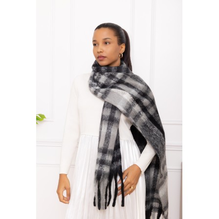 Echarpe frange et carreaux noir