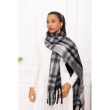 Echarpe frange et carreaux noir