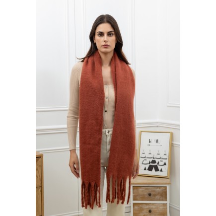 Echarpe unie grosses franges brique