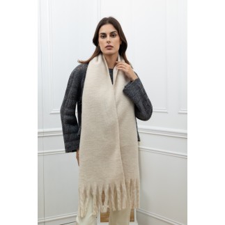 Echarpe unie grosses franges vanille