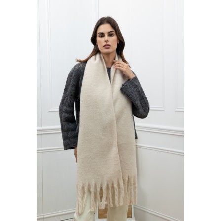 Echarpe unie grosses franges vanille