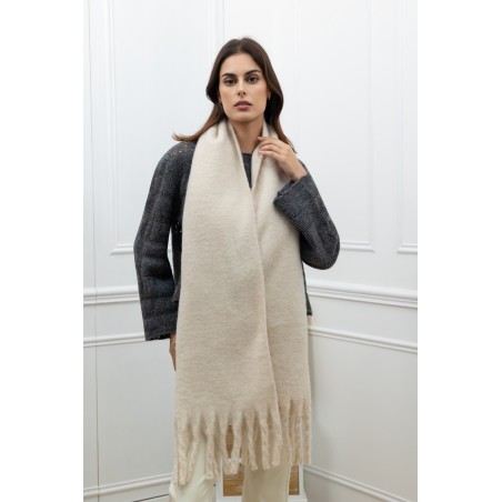 Echarpe unie grosses franges vanille